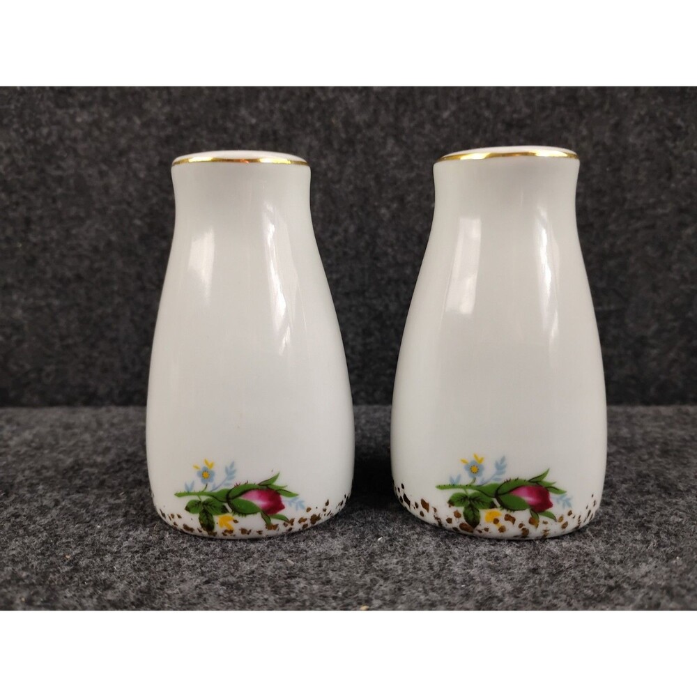 Vintage Salt & Pepper Shakers with Rose Buds Roses Gold Rim